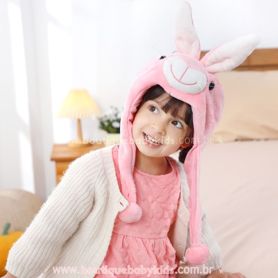 Gorro Infantil Temático Bichinho Coelhinha Rosa - Boutique Baby Kids