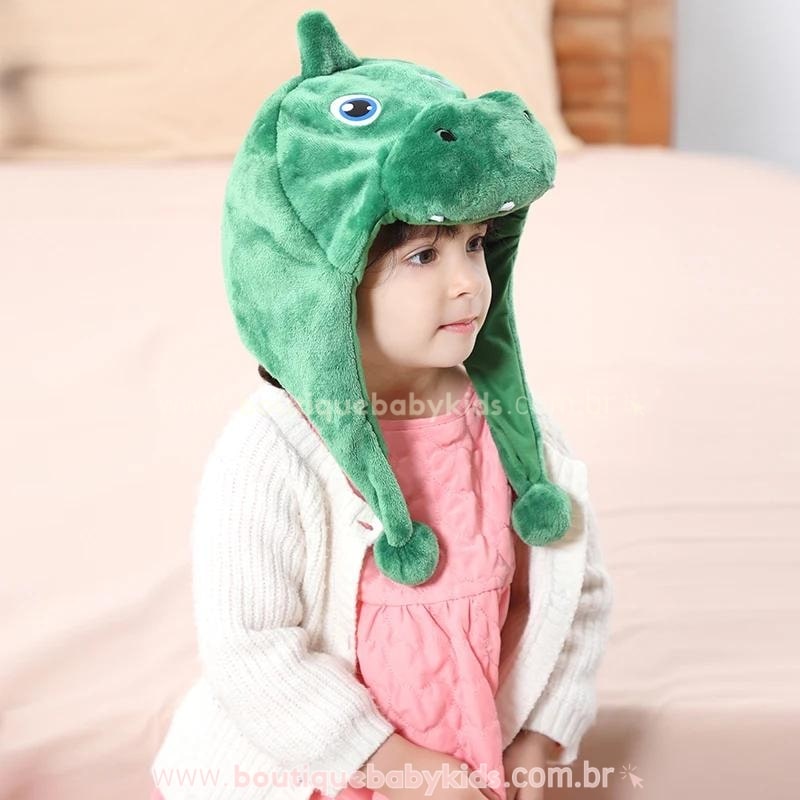 Gorro Infantil Temático Bichinho Dinossauro Verde - Boutique Baby Kids
