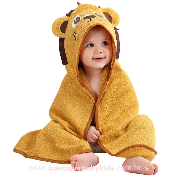 Toalha de Banho Bebê Divertida Leãozinho - Boutique Baby Kids