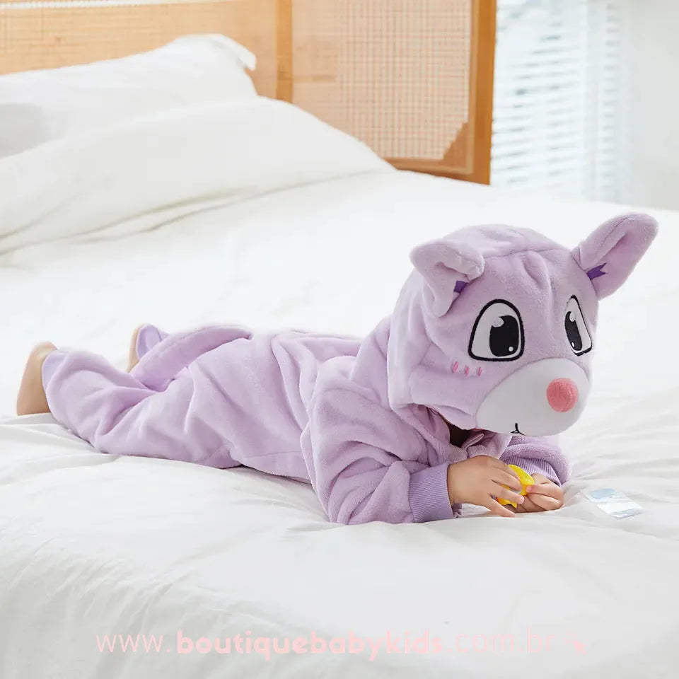 Macacão Bebê Fantasia Bichinho Morceguinho Lilás - Boutique Baby Kids