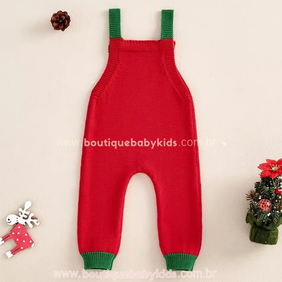 Jardineira Bebê Tricot de Natal Vermelho e Verde - Boutique Baby Kids