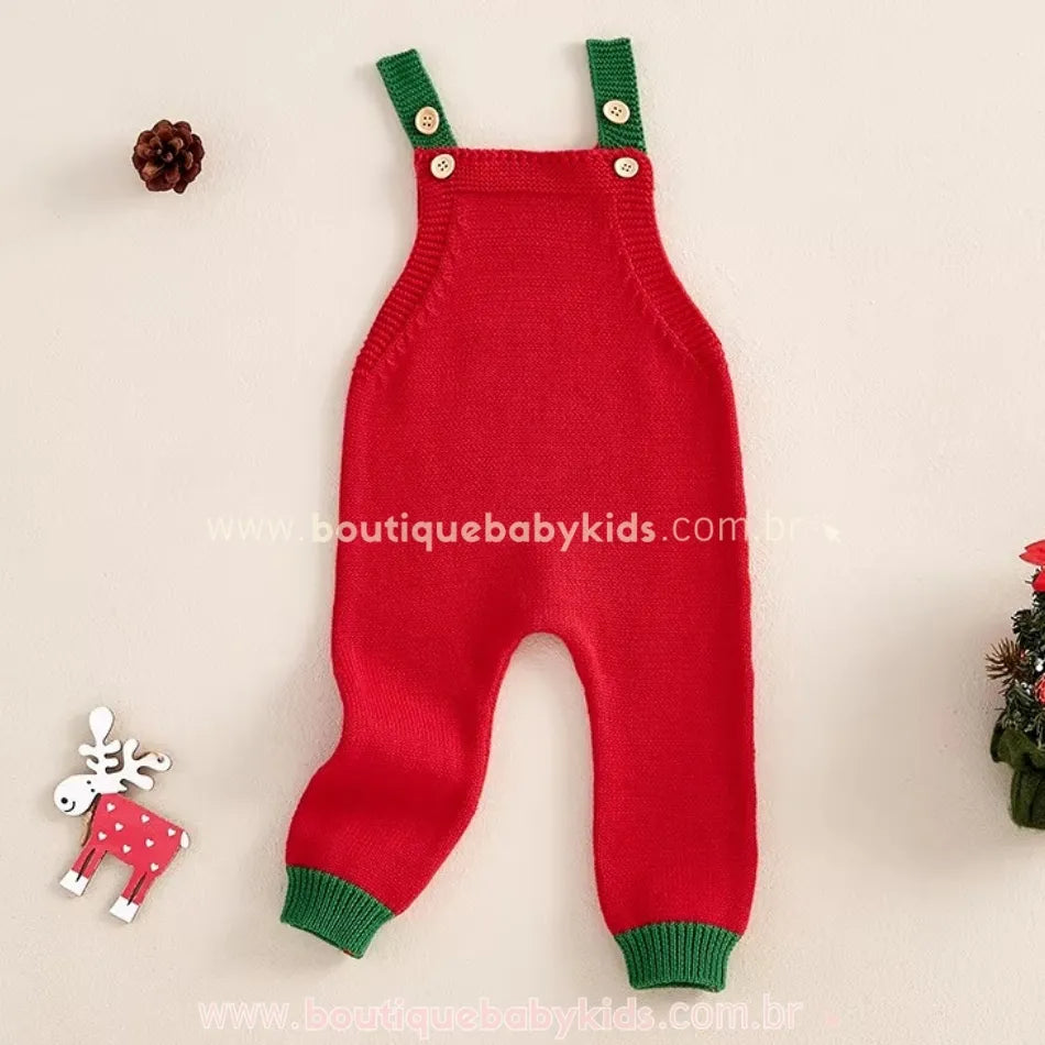 Jardineira Bebê Tricot de Natal Vermelho e Verde - Boutique Baby Kids