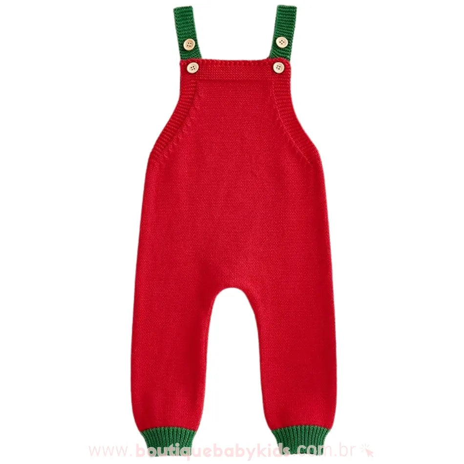 Jardineira Bebê Tricot de Natal Vermelho e Verde - Boutique Baby Kids