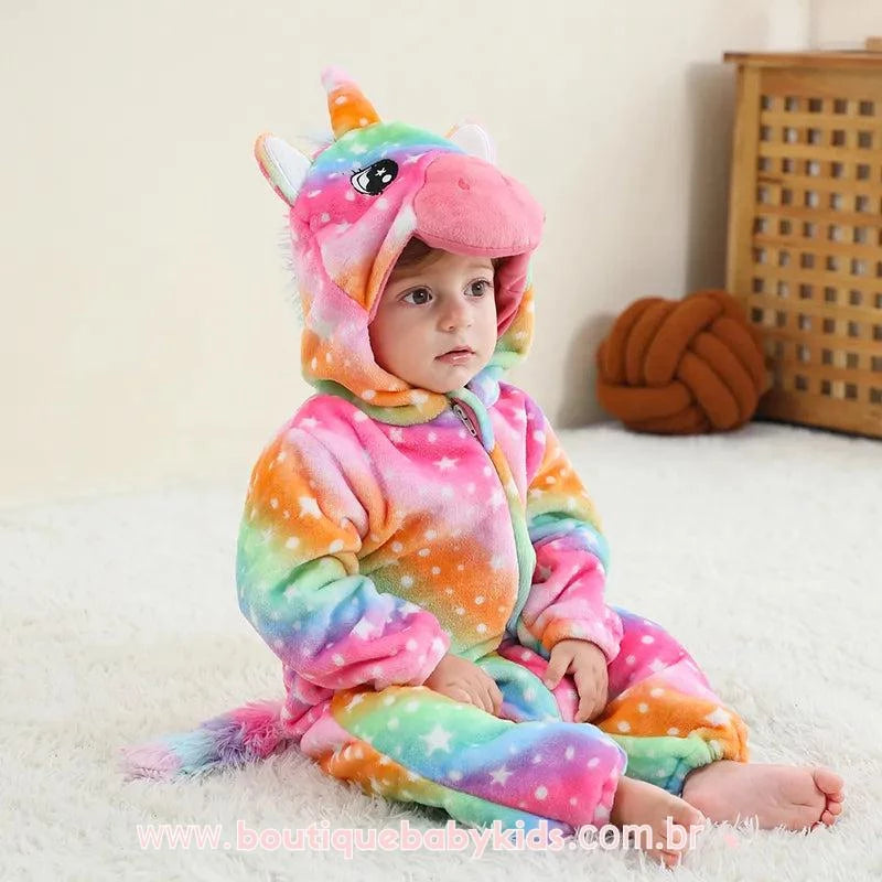 Macacão Bebê Fantasia Unicórnio Colorido - Boutique Baby Kids