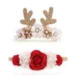 Kit 2 Faixas Florais Festivas de Natal Rena e Flores - Boutique Baby Kids
