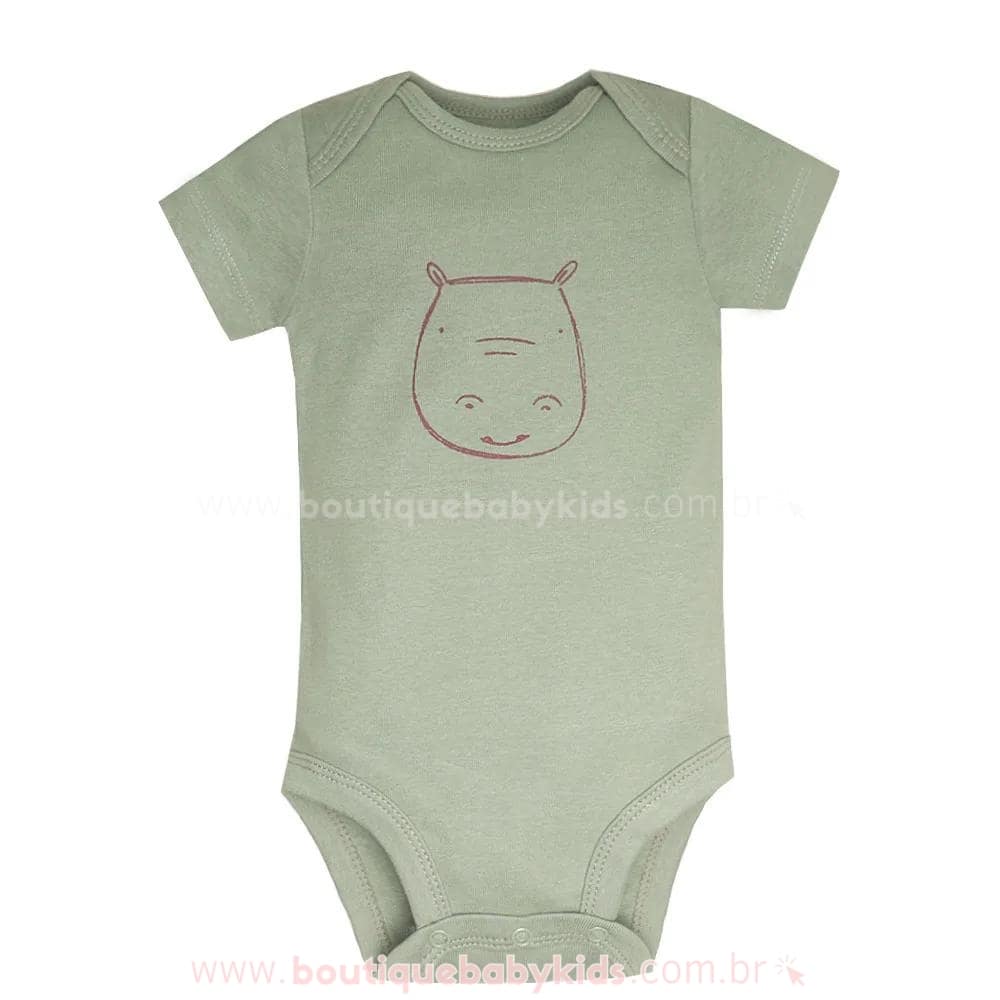 Body Bebê Bichinho Hipopótamo Verde Manga Curta - Boutique Baby Kids 