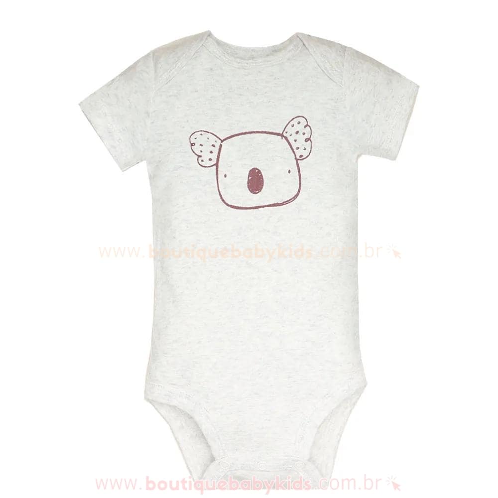 Body Bebê Bichinho Coala Cinza Manga Curta - Boutique Baby Kids 