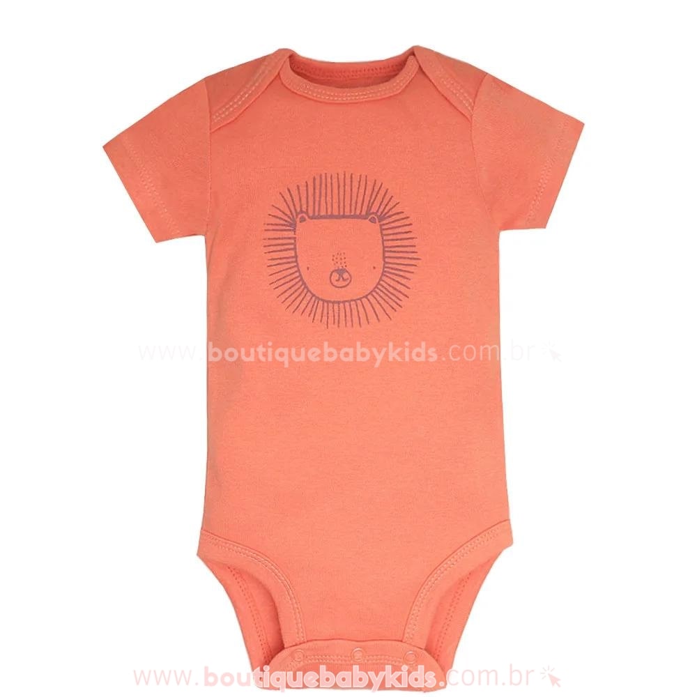 Body Bebê Bichinho Leão Laranja Manga Curta - Boutique Baby Kids 