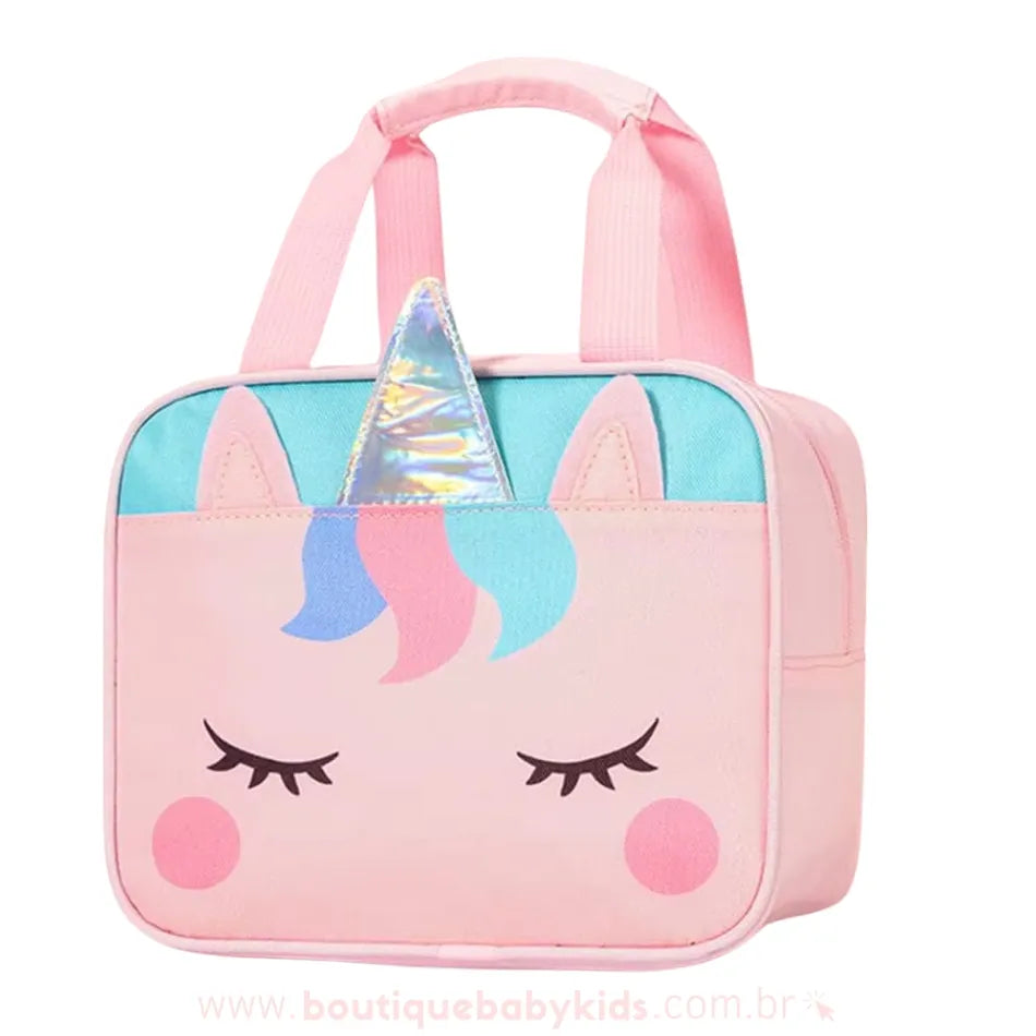 Lancheira Infantil Térmica Escolar Unicórnio Rosa - Boutique Baby Kids