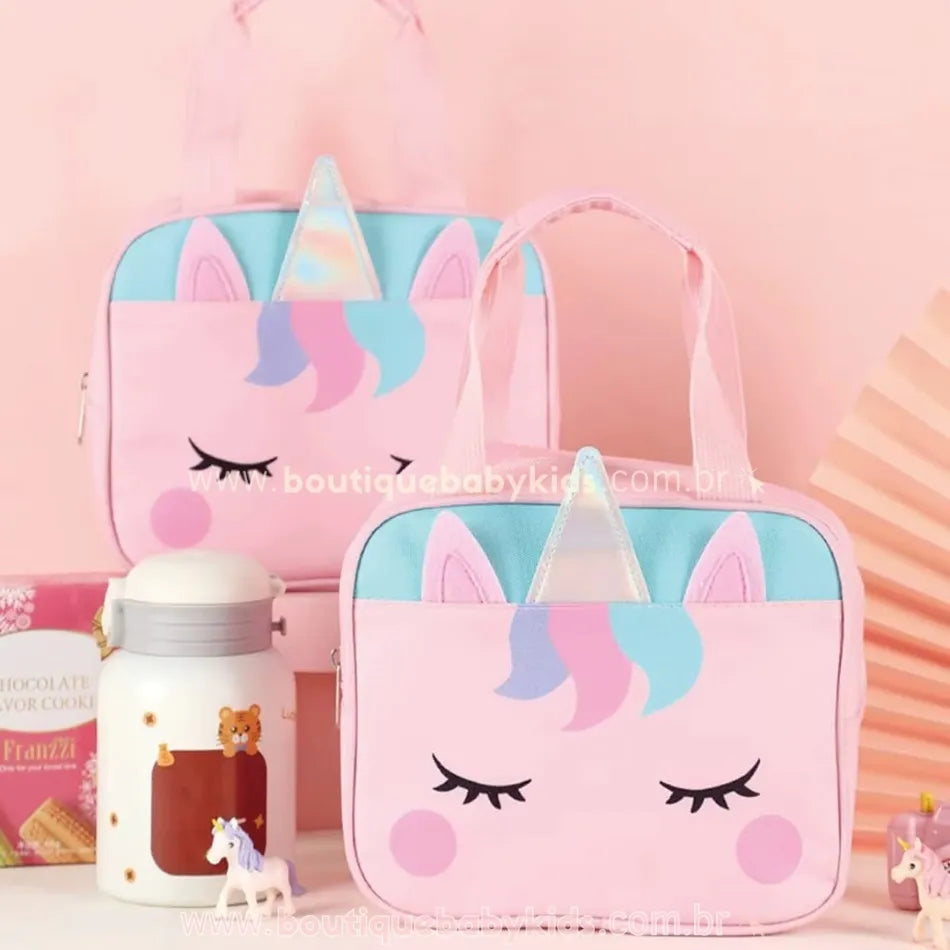 Lancheira Infantil Térmica Escolar Unicórnio Rosa - Boutique Baby Kids
