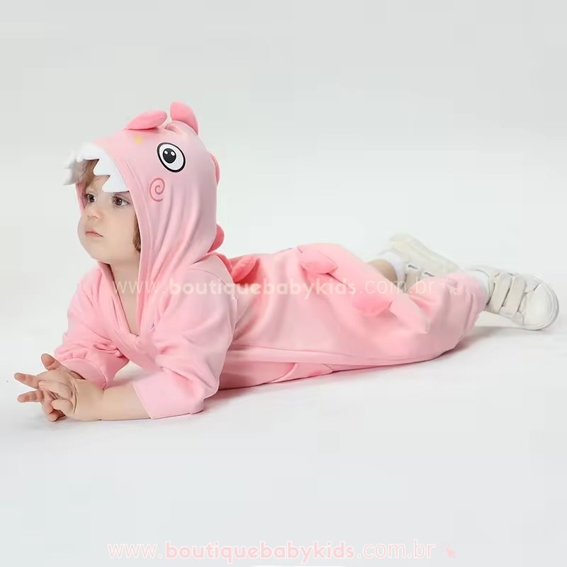 Macacão Bebê Fantasia Bichinho Dinossauro Rosa - Boutique Baby Kids