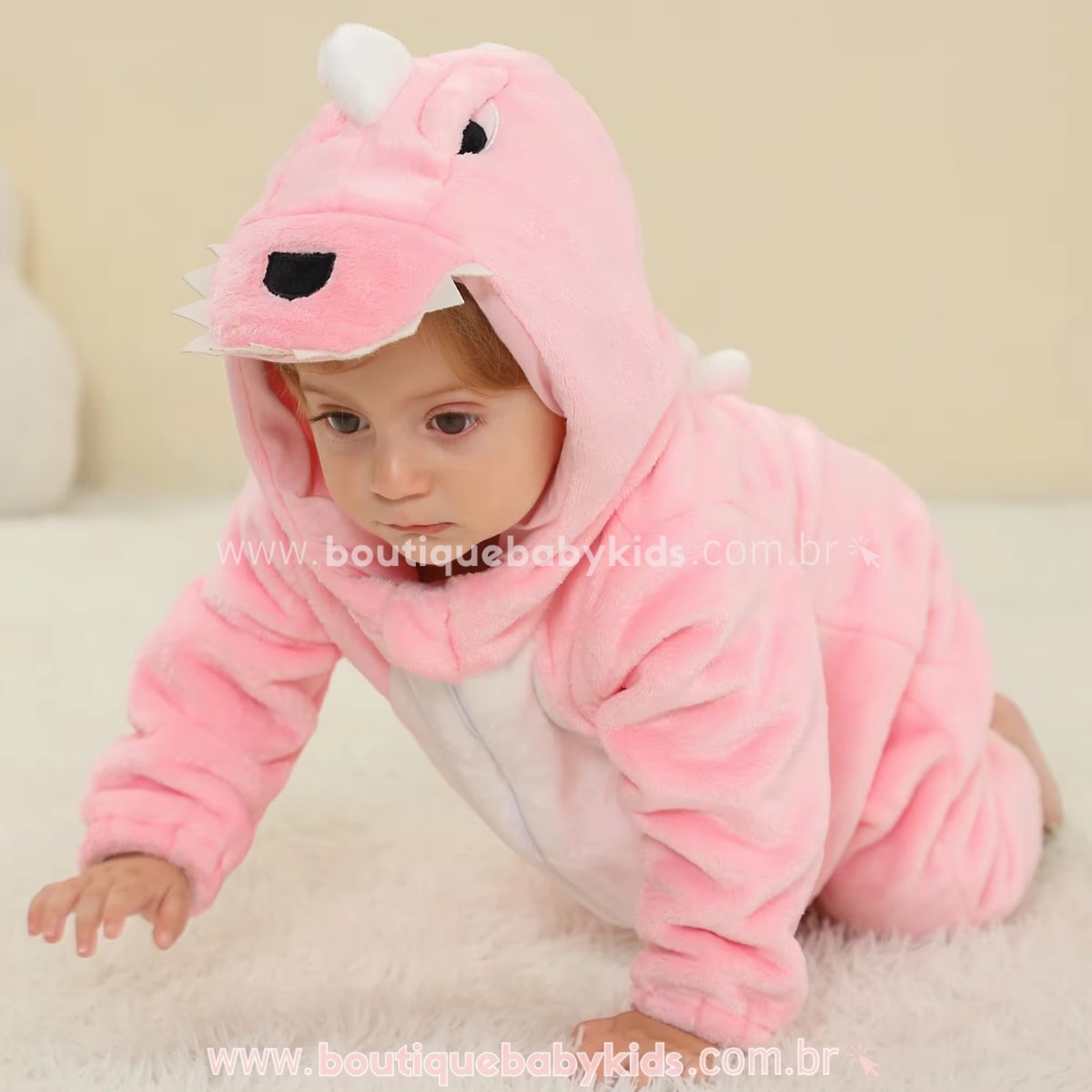 Macacão Bebê Fantasia Bichinho Dinossaura Rosa - Boutique Baby Kids 