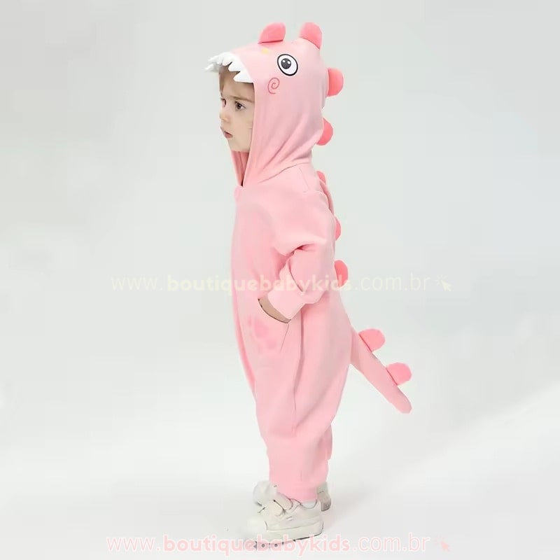 Macacão Bebê Fantasia Bichinho Dinossauro Rosa - Boutique Baby Kids