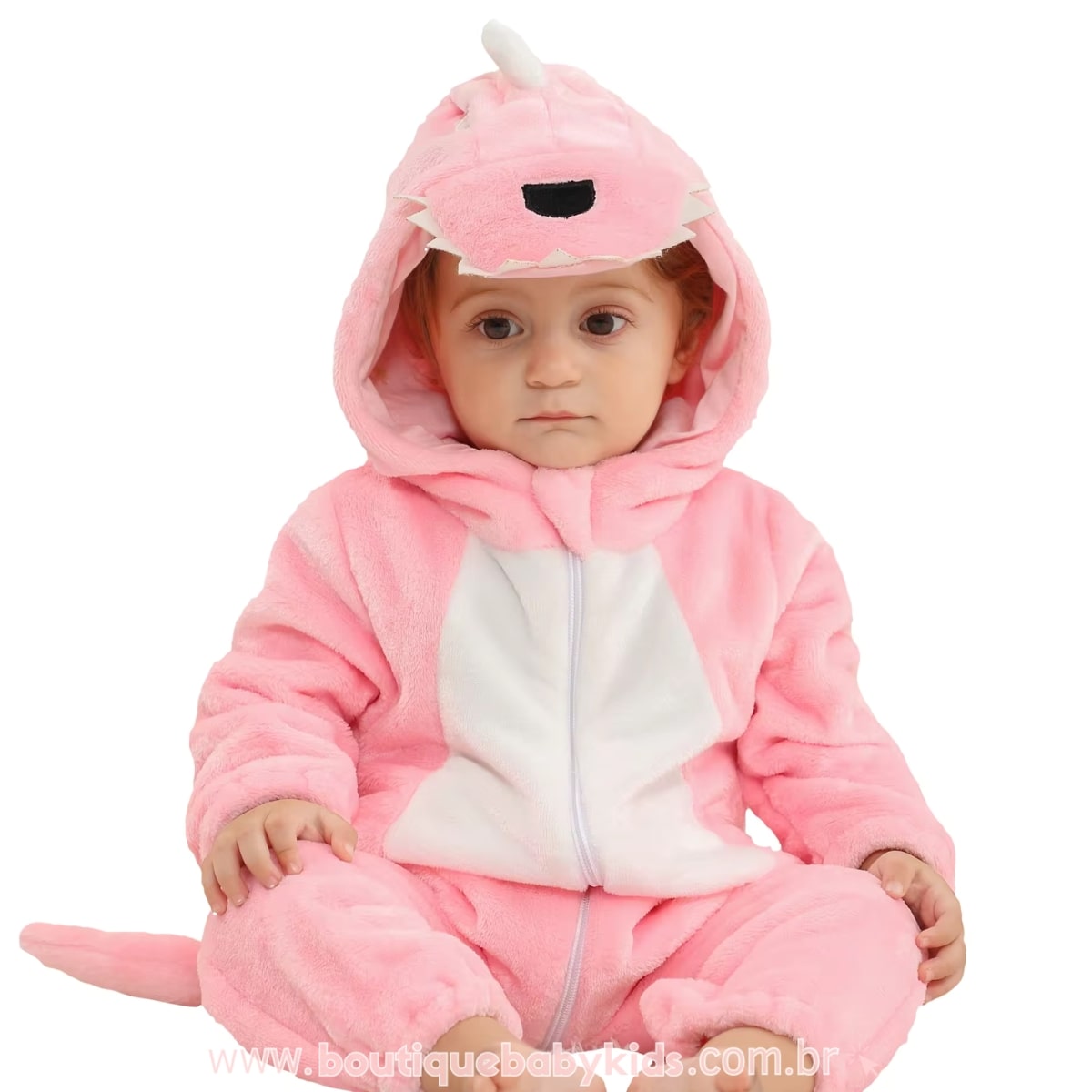 Macacão Bebê Fantasia Bichinho Dinossaura Rosa - Boutique Baby Kids 