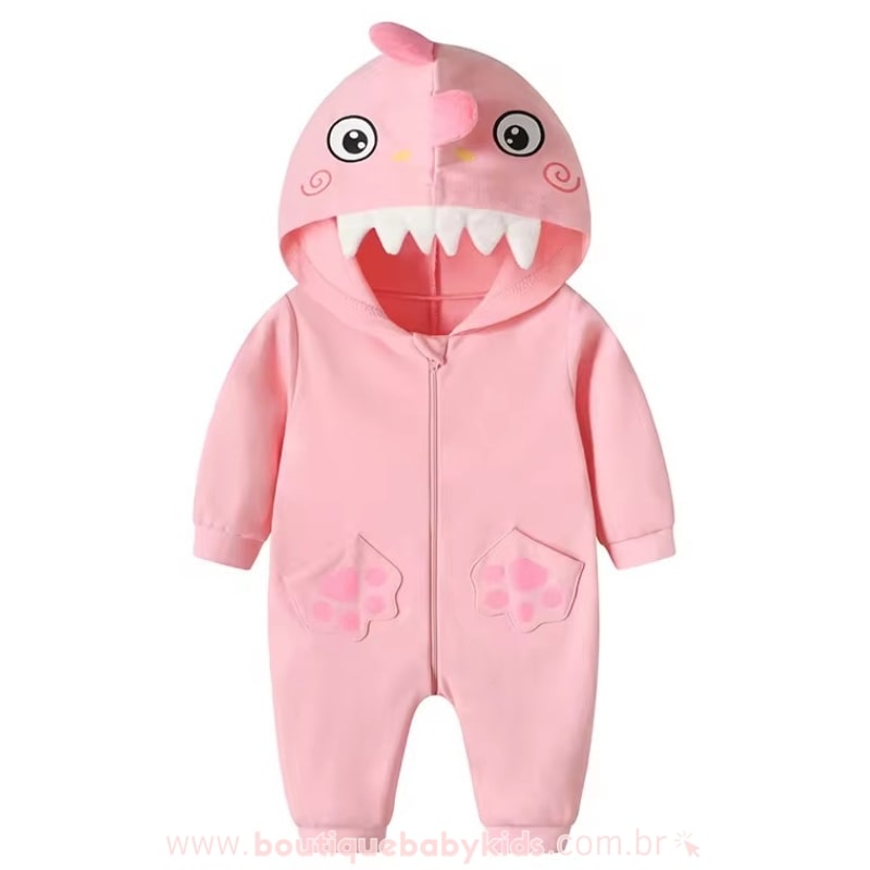 Macacão Bebê Fantasia Bichinho Dinossauro Rosa - Boutique Baby Kids