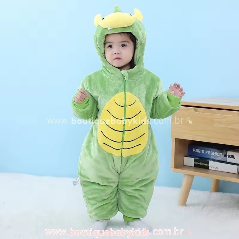 Macacão Bebê Acolchoado Bichinho Dinossauro Verde - Boutique Baby Kids