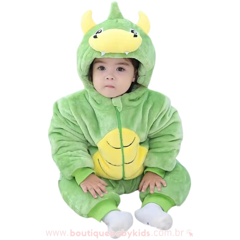 Macacão Bebê Acolchoado Bichinho Dinossauro Verde - Boutique Baby Kids
