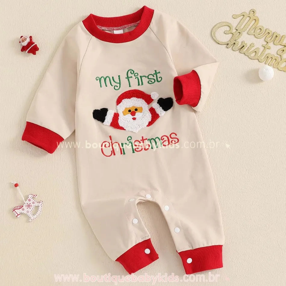 Macacão Bebê Bordado Meu Primeiro Natal - Boutique Baby Kids