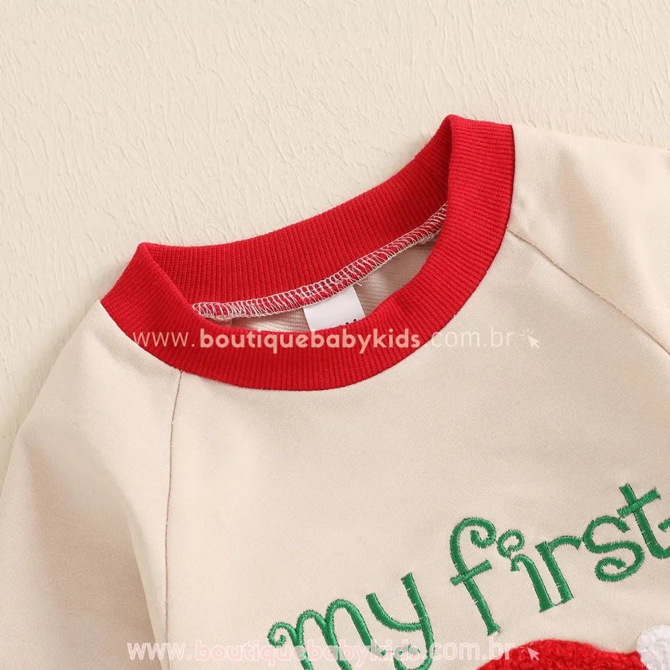 Macacão Bebê Bordado Meu Primeiro Natal