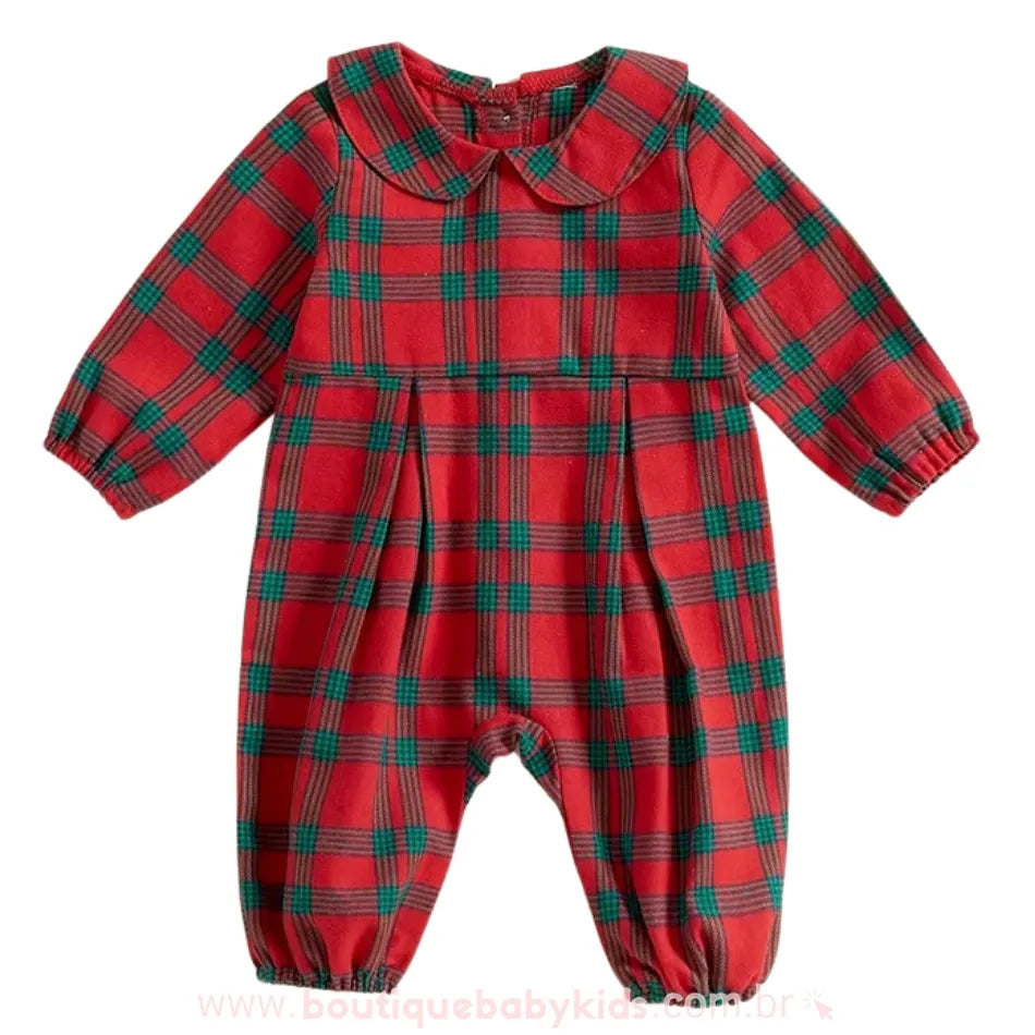 Macacão Bebê Clássico Xadrez Vermelho Manga Longa - Boutique Baby Kids