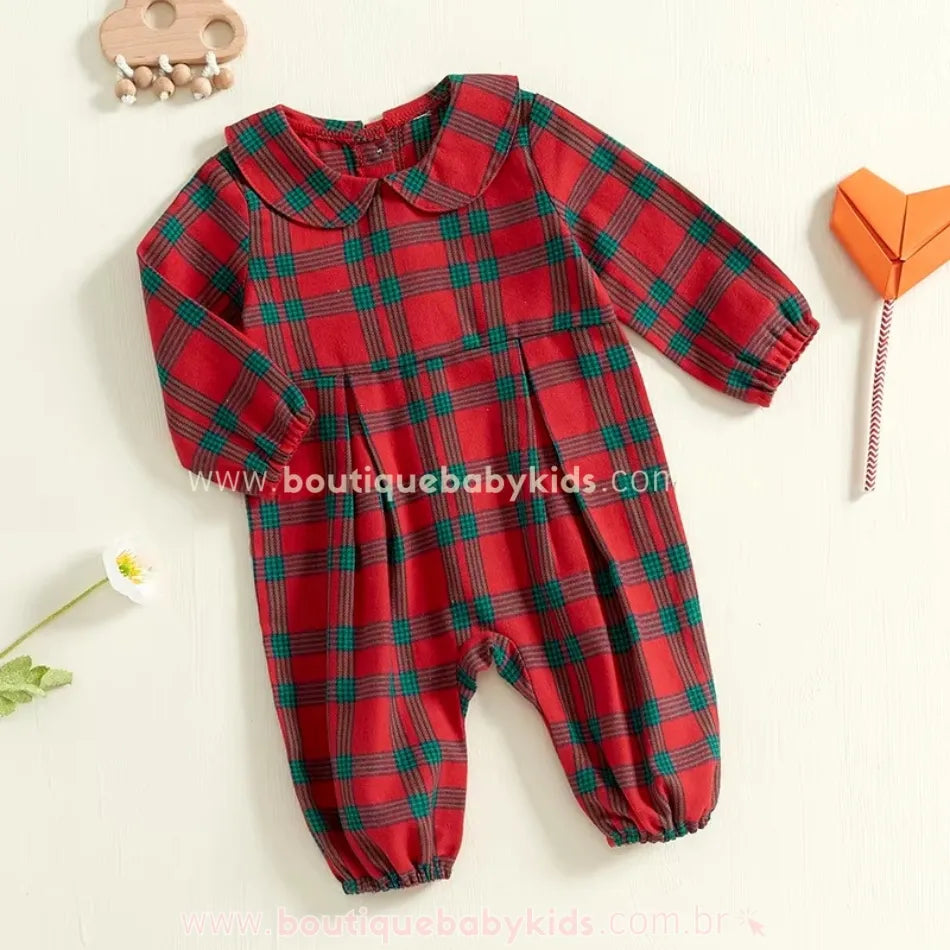 Macacão Bebê Clássico Xadrez Vermelho Manga Longa - Boutique Baby Kids