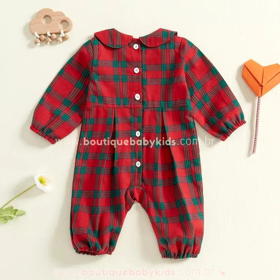 Macacão Bebê Clássico Xadrez Vermelho