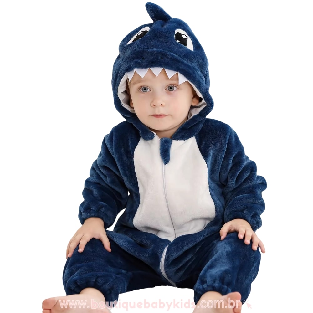 Macacão Bebê Fantasia Bichinho Tubarão Azul - Boutique Baby Kids