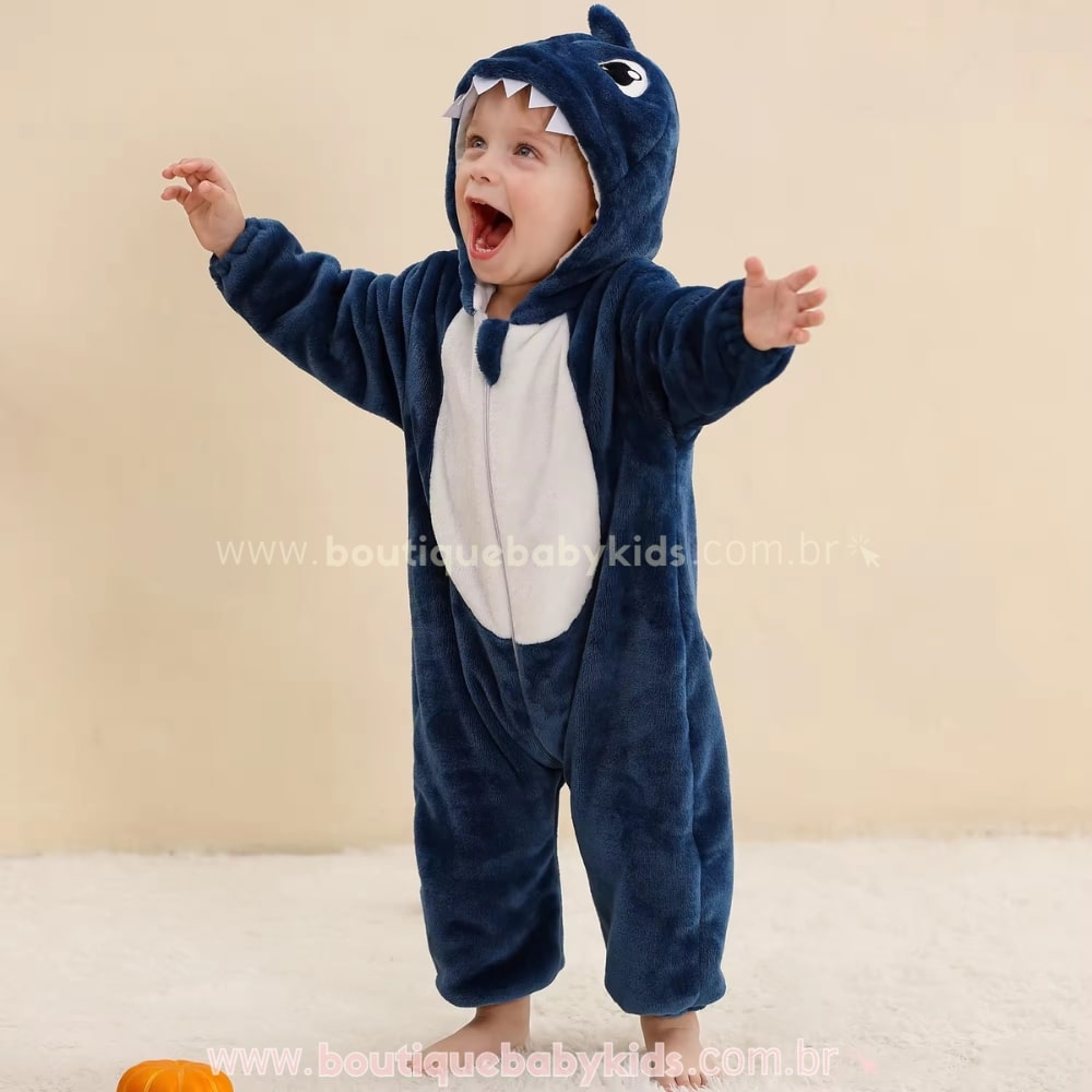 Macacão Bebê Fantasia Bichinho Tubarão Azul - Boutique Baby Kids