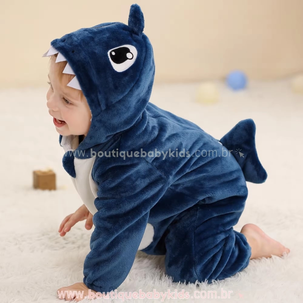 Macacão Bebê Fantasia Bichinho Tubarão Azul - Boutique Baby Kids