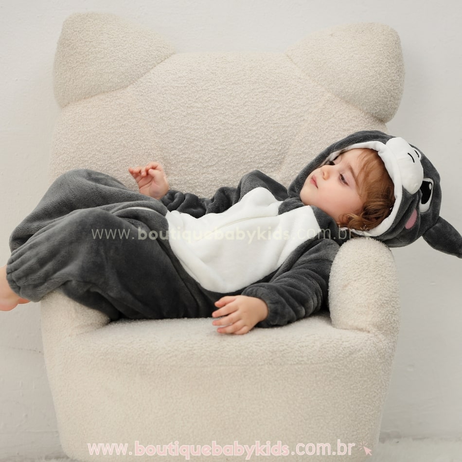 Macacão Bebê Fantasia de Bichinho Chinchila - Boutique Baby Kids