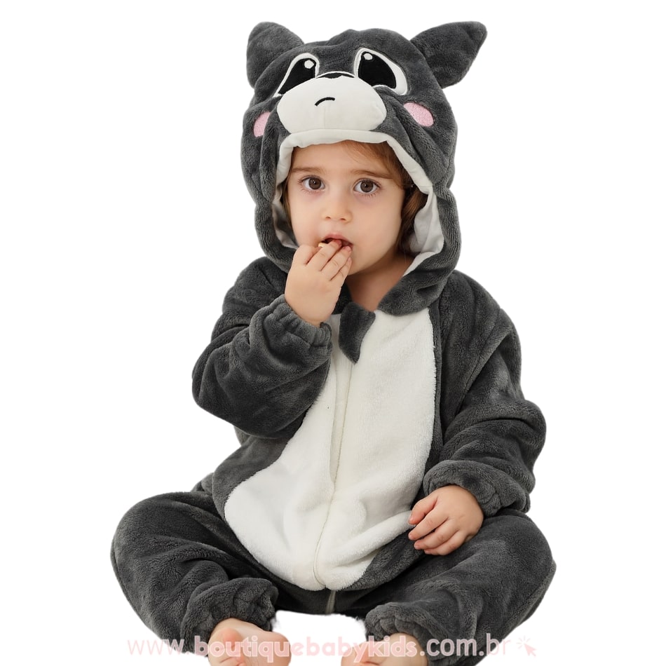 Macacão Bebê Fantasia de Bichinho Chinchila - Boutique Baby Kids
