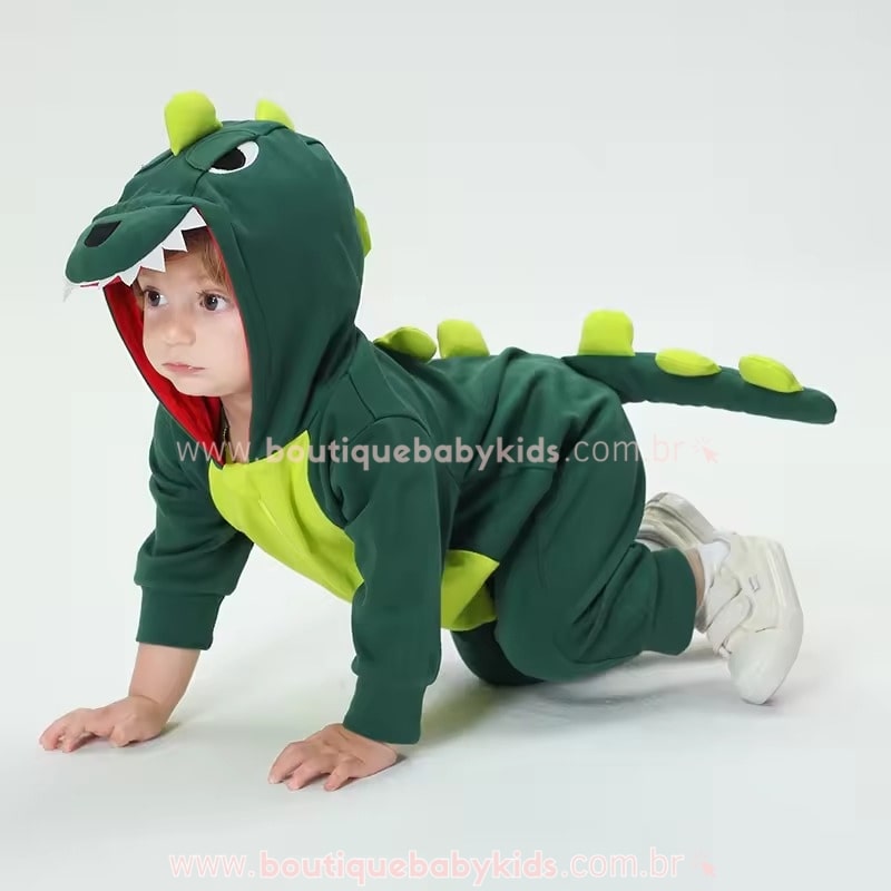 Macacão Bebê Fantasia Bichinho Dinossauro Verde - Boutique Baby Kids 