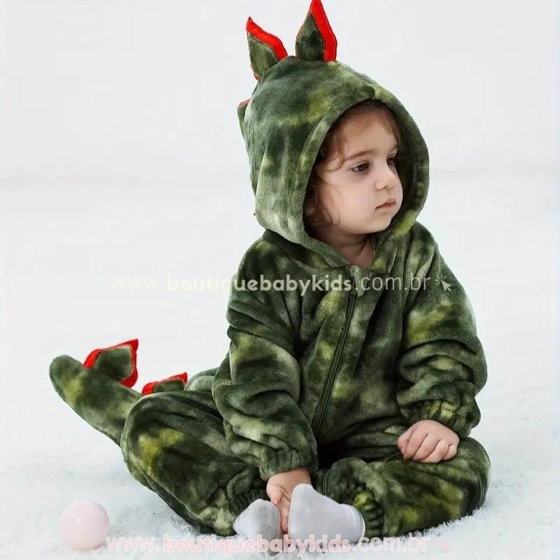 Macacão Bebê Fantasia Kigurumi Dinossauro Verde - Boutique Baby Kids