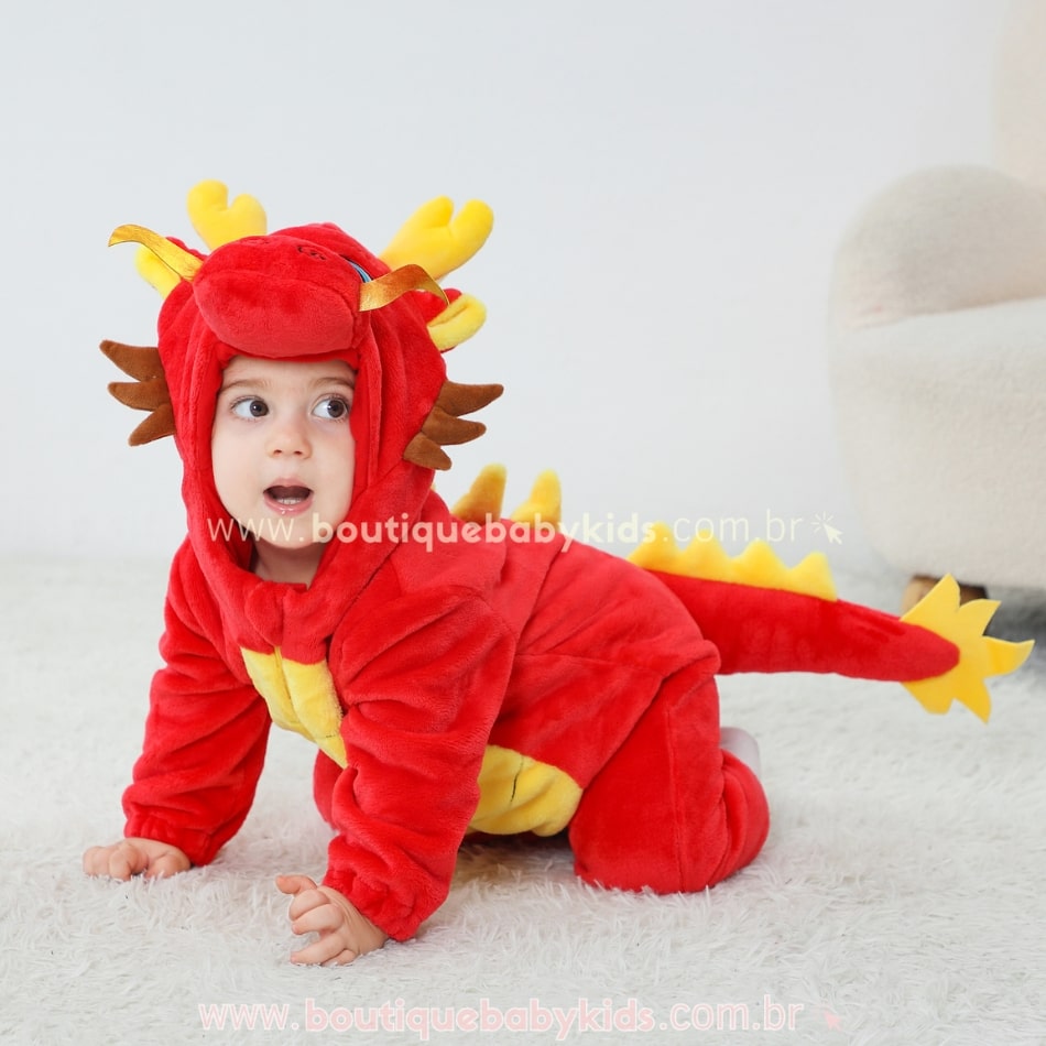 Macacão Bebê Fantasia Bichinho Dragãozinho Vermelho - Boutique Baby Kids 
