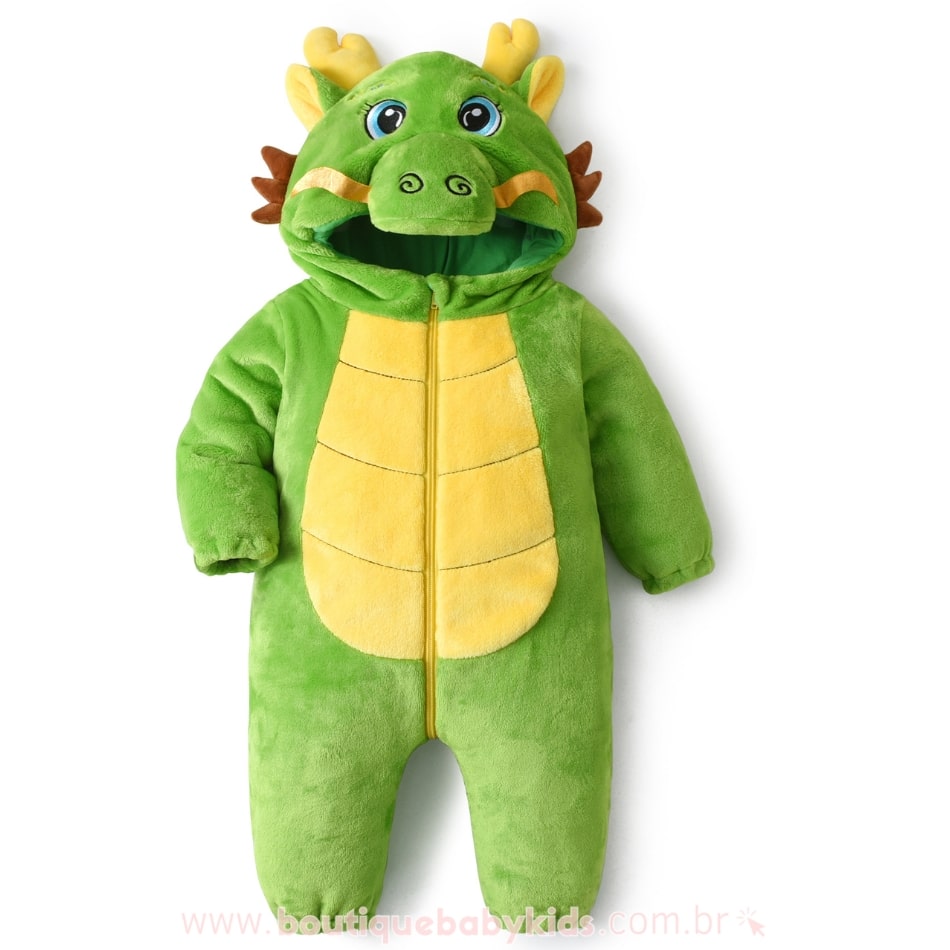 Macacão Bebê Fantasia Bichinho Dragãozinho Verde - Boutique Baby Kids 