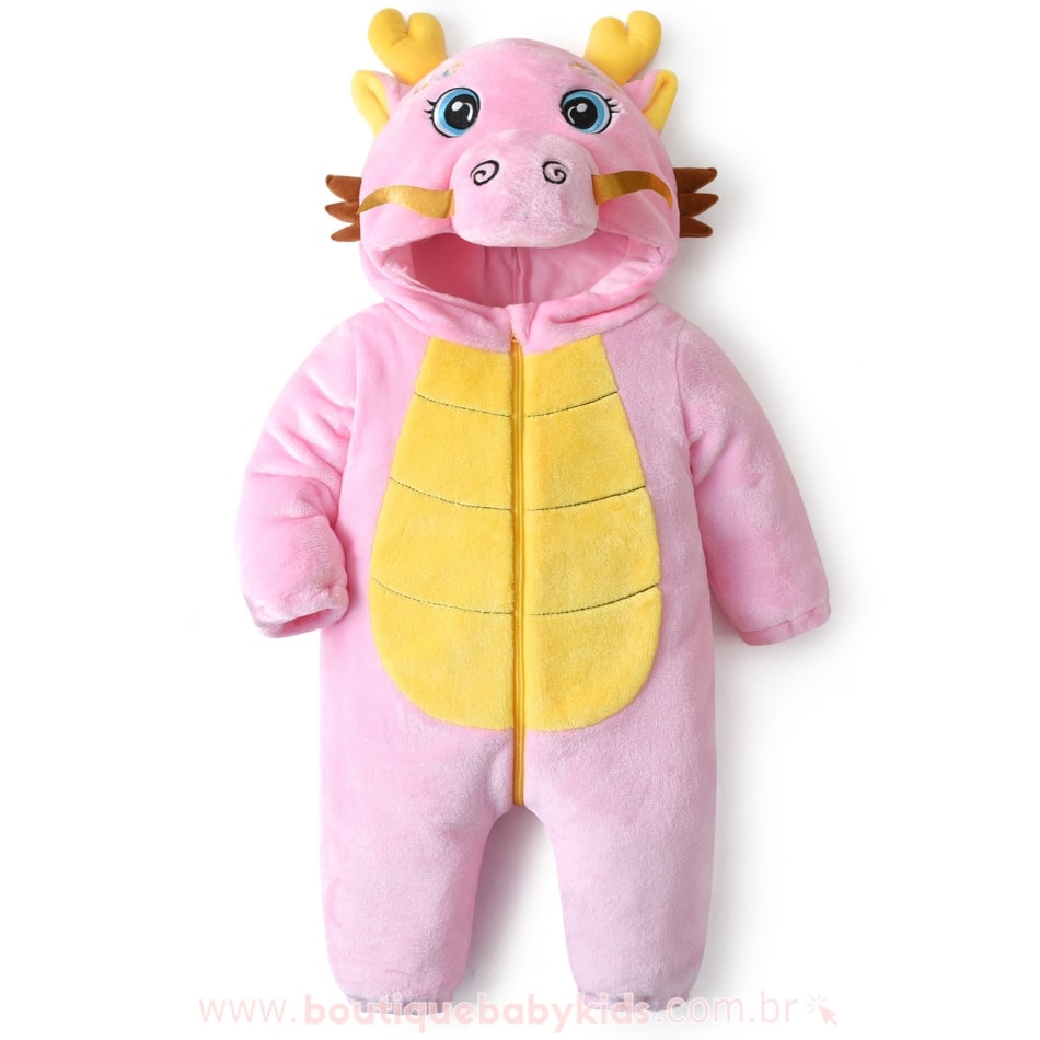 Macacão Bebê Fantasia Bichinho Dragãozinho Rosa - Boutique Baby Kids 