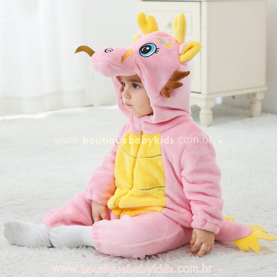 Macacão Bebê Fantasia Bichinho Dragãozinho Rosa - Boutique Baby Kids 