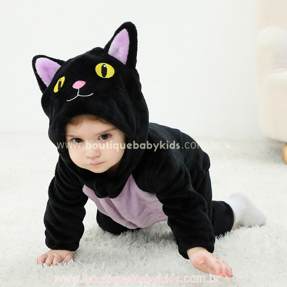 Macacão Bebê Fantasia Bichinho Gatinho Preto Halloween - Boutique Baby Kids