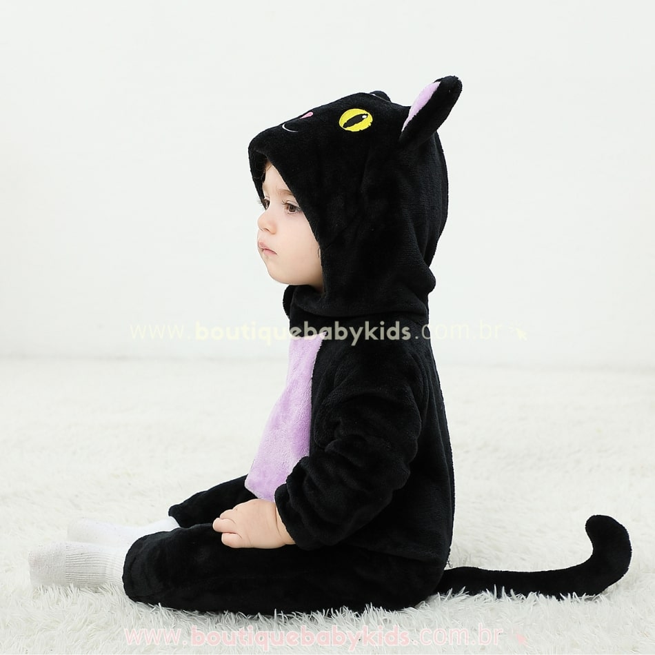 Macacão Bebê Fantasia Bichinho Gatinho Preto Halloween - Boutique Baby Kids