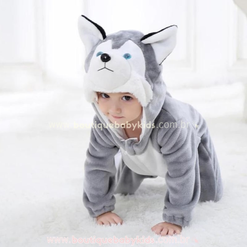 Macacão Bebê Fantasia Bichinho Cachorro Husky Siberiano - Boutique Baby Kids