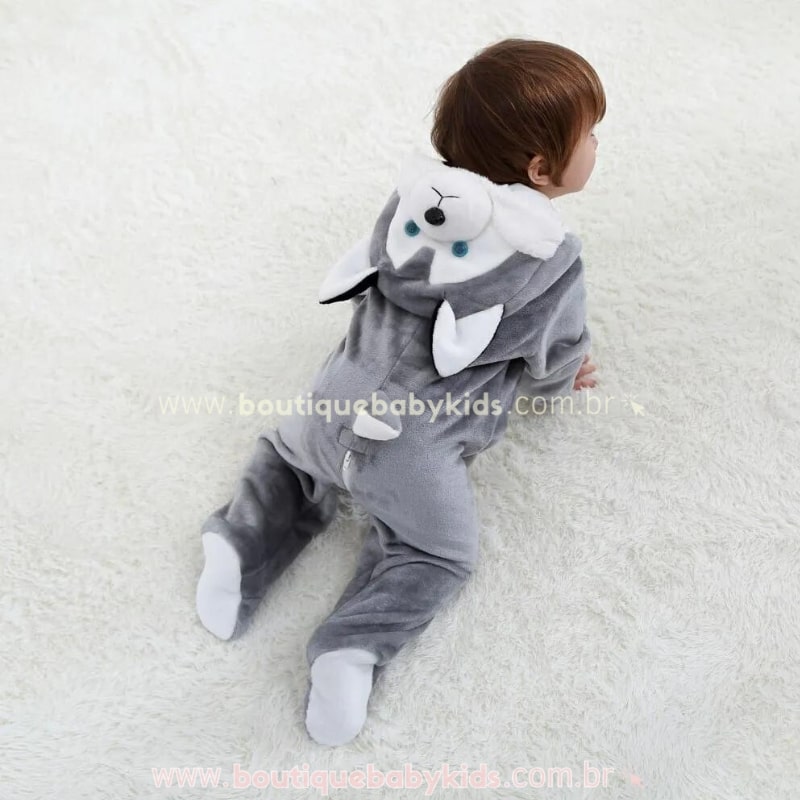Macacão Bebê Fantasia Bichinho Cachorro Husky Siberiano - Boutique Baby Kids