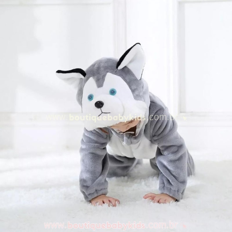 Macacão Bebê Fantasia Bichinho Cachorro Husky Siberiano - Boutique Baby Kids
