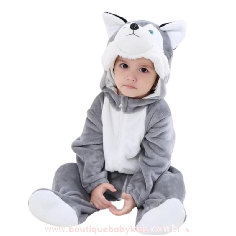 Macacão Bebê Fantasia Bichinho Cachorro Husky Siberiano - Boutique Baby Kids