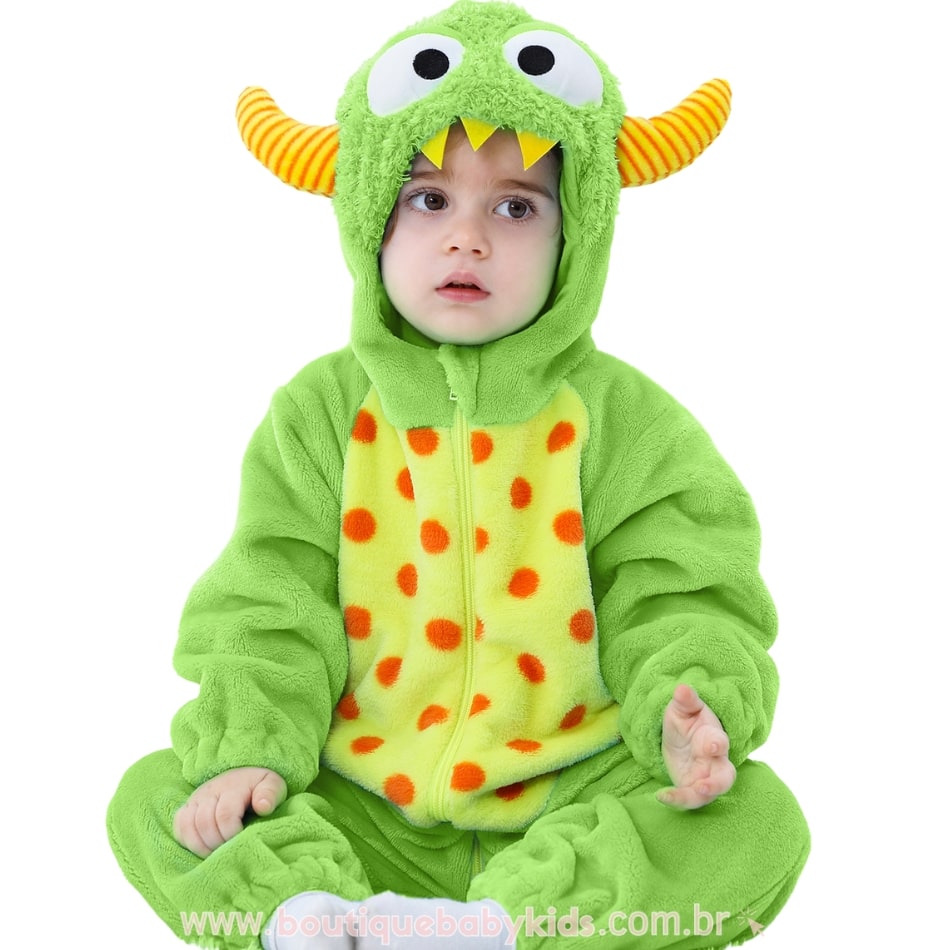 Macacão Bebê Fantasia Bichinho Monstrinho Verde- Boutique Baby Kids 