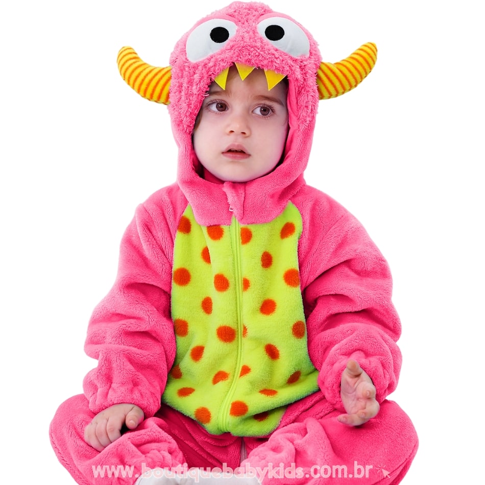 Macacão Bebê Fantasia Bichinho Monstrinho Rosa - Boutique Baby Kids 