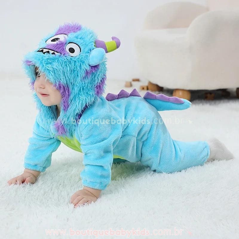Macacão Bebê Fantasia Bichinho Monstrinho Azul - Boutique Baby Kids