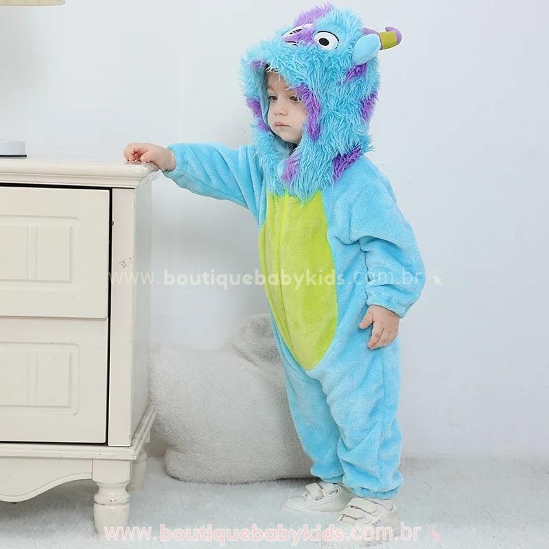 Macacão Bebê Fantasia Bichinho Monstrinho Azul - Boutique Baby Kids