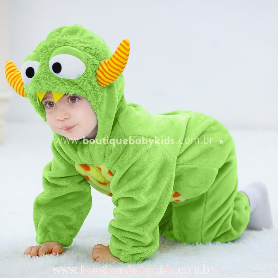 Macacão Bebê Fantasia Bichinho Monstrinho Verde - Boutique Baby Kids 