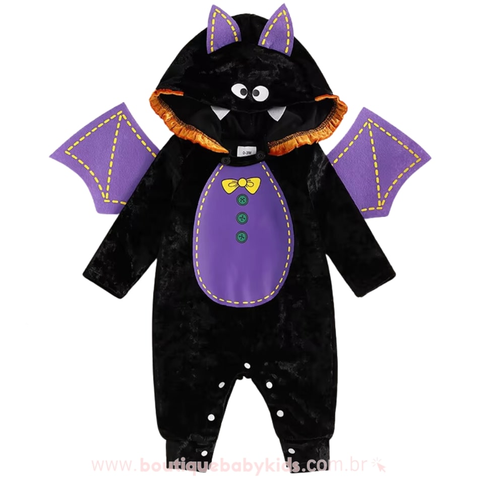 Macacão Bebê Fantasia Morceguinho com Asas Halloween - Boutique Baby Kids
