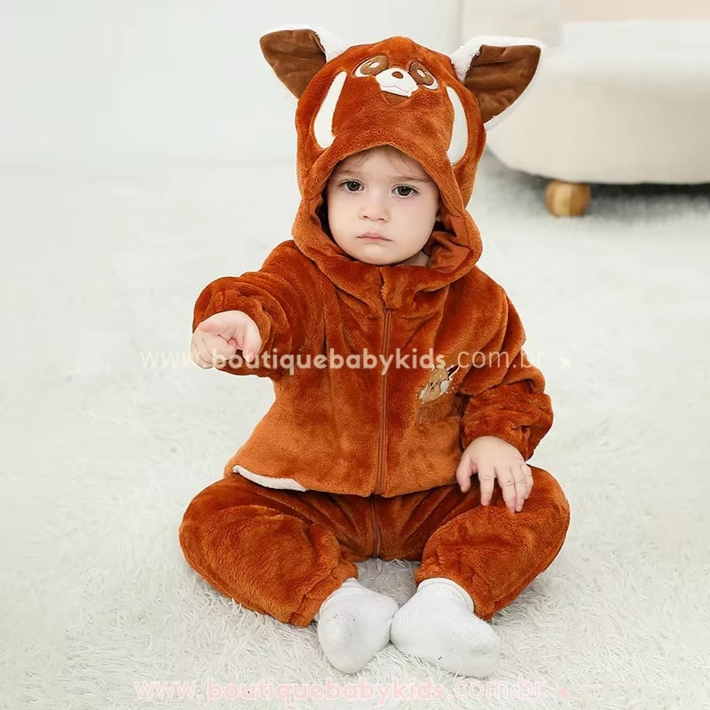 Macacão Bebê Fantasia Panda Vermelho Red: Crescer é Uma Fera - Boutique Baby Kids